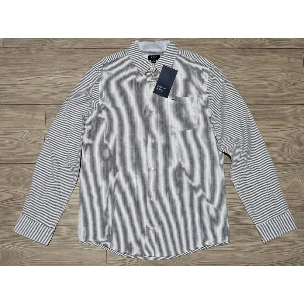 New Crown & Ivy Kids Long Sleeve Button Up Shirt Size Large Seersucker Dress NWT